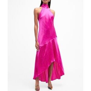 FRAME hot pink 100% silk tie-neck halter dress (magenta color)